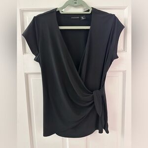 Tahari Elegant Faux Black Wrap Blouse